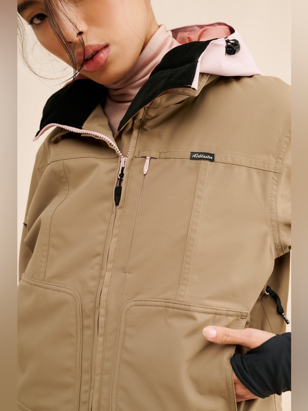 Airblaster Women’s Chore Insulated Snowboard Ski Jacket Tan Pink Size L